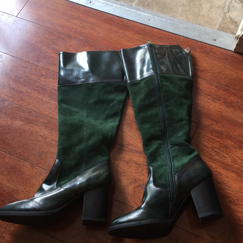 Suede/Leather Forest Green Knee High Boots